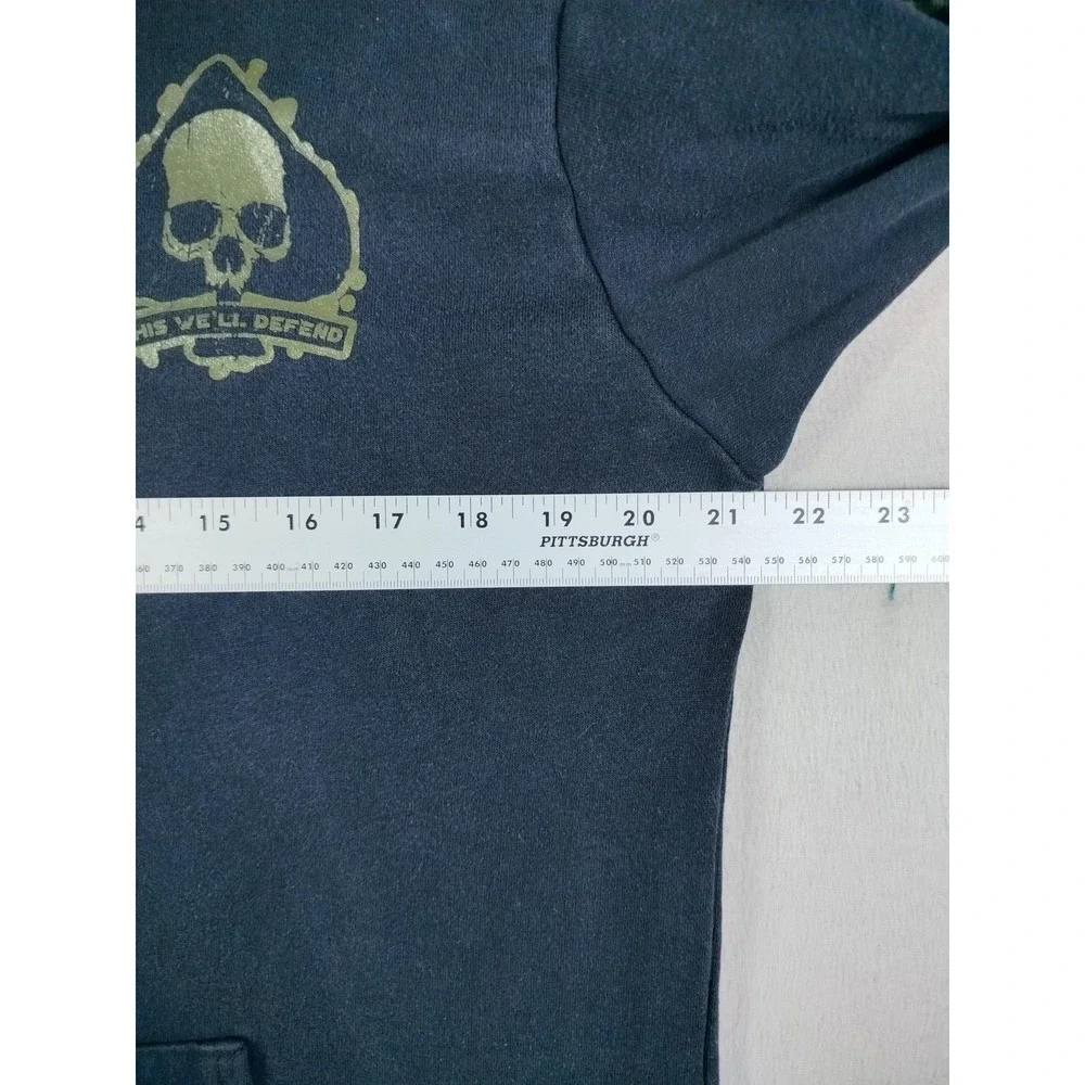 Grunt Style Hoodie Sweatshirt Mens Large Black Full Zip Skull Patriotic Military